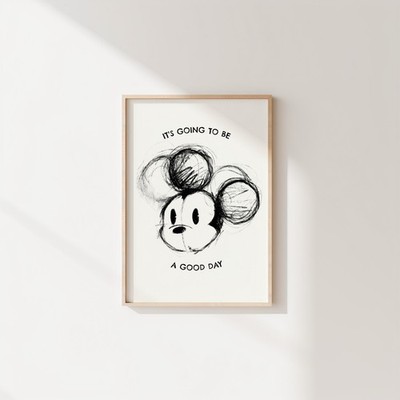 Poster - Mickey Mouse - Micky Maus - A GOOD DAY - Leinen - Unikat - 30 x 40cm