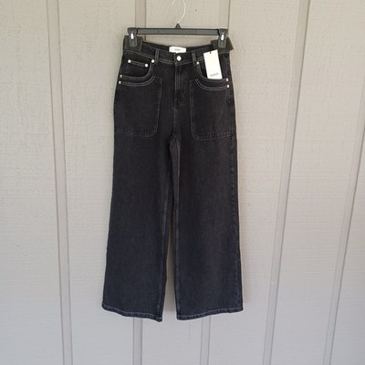 Ba&sh Noel Jeans Size 4 Women Boho Wide Leg High Rise Cotton Pockets In Carbon