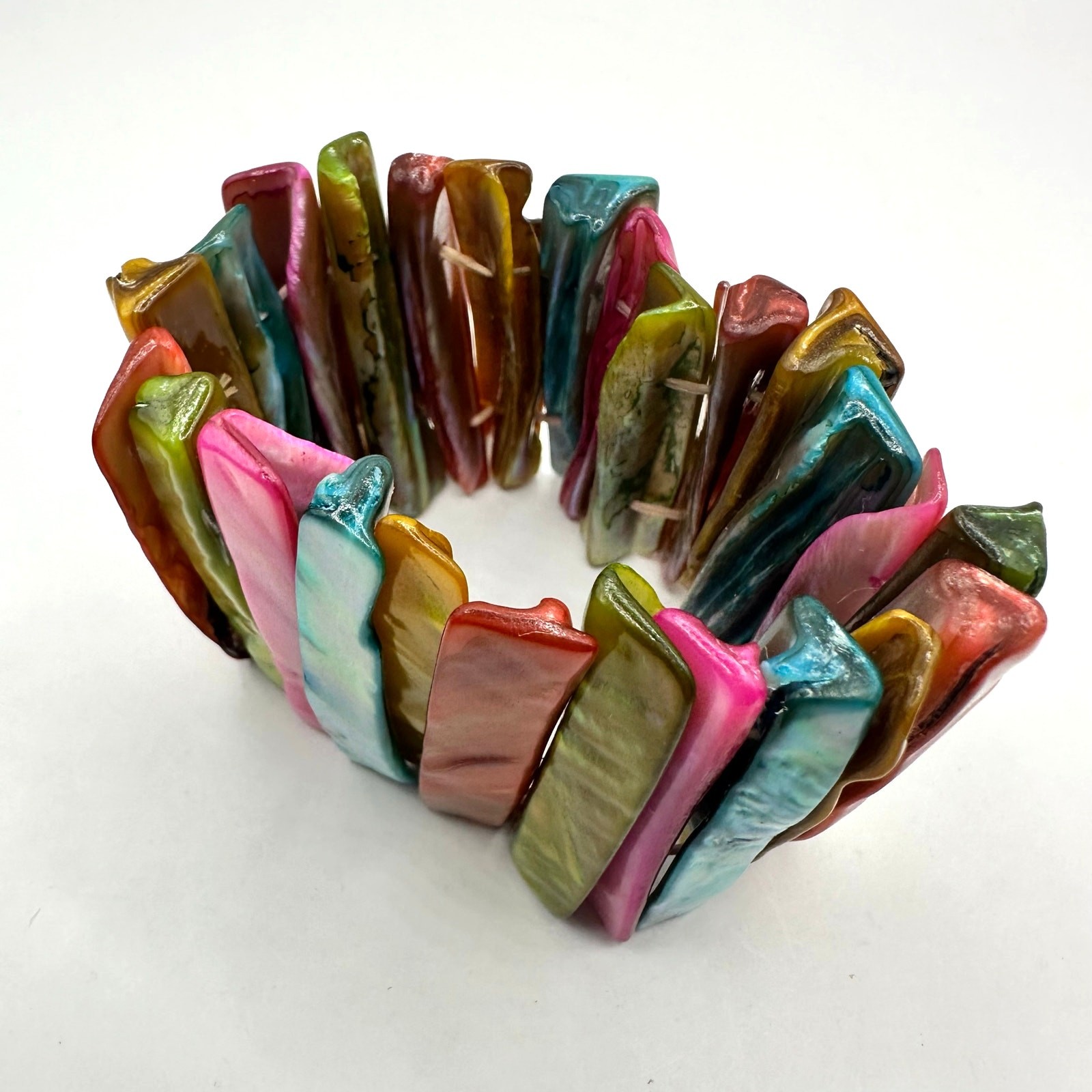 Rainbow Abalone Shell Stretch Bracelet Summer Ret… - image 3