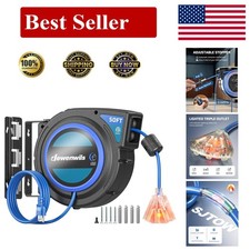 50 FT Retractable Extension Cord Reel with 180° Swivel Bracket, Heavy-Duty Blue