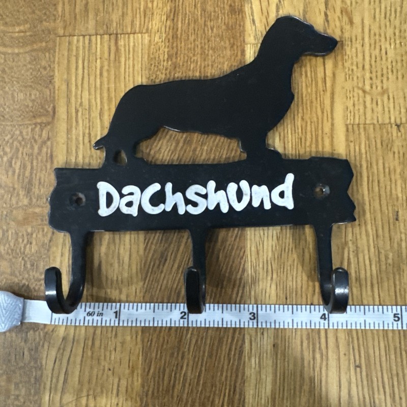 Dachshund Dog Leash Hanger BK Metal Key Rack Holder 3 Hooks SM 4.5 wide Made USA