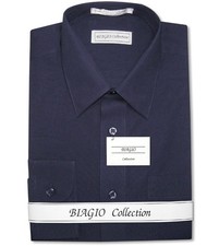 Biagio Mens 100 COTTON Solid NAVY BLUE Color Dress Shirt sz 16.5 32/33