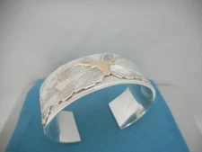  Unique 14K And Sterling Silver University Of Texas Cuff Bracelet - 78.2 Grams