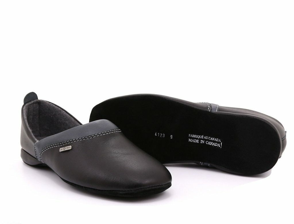 New Men's ZEROSTRESS JACKSON black leather sllipers MADE IN CANADA