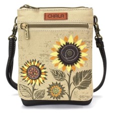 Chala SUNFLOWER RFID Protected Canvas Double Pocket Crossbody Bag Two Straps NWT