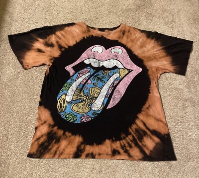 The Rolling Stones Oversized Shirt S/M Psychedelic Floral Tongue Hand Tie Dyed