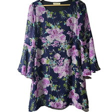 Newbury Custom Dress Women's Size Medium Purple Floral Lined Bell Sleeve