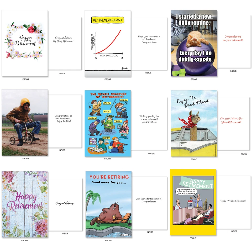 Jubilados Rolllicking: Divertido juego surtido de 36 tarjetas con sobres para jubilación Foto 3 de 4