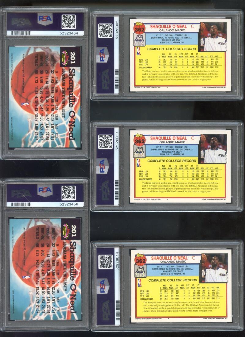 1992-93 Topps #362 Shaquille O'Neal ROOKIE RC PSA 8 Graded Card