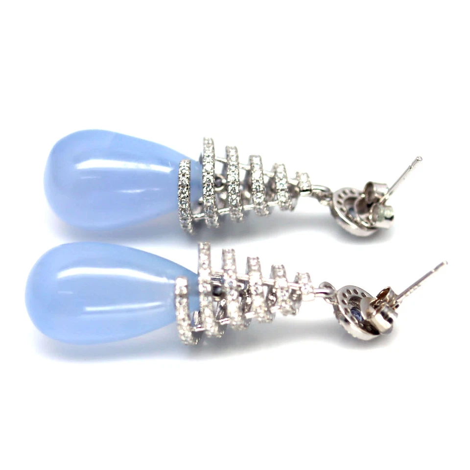 Plata 925 12x18 mm. Pendientes de calcedonia lavanda, tanzanita azul y circón blanco Foto 3 de 4