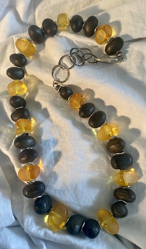 Artisan Amber Wood Bead Sterling Silver Necklace
