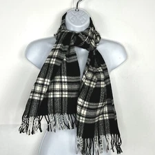 Womens Rectangle Scarf Black White Plaid Flannel Fringe Winter Accessory 