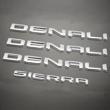 set of 4 Chrome DENALI Sierra Emblems Letters Fit GMC Sierra 1500 2500hd 3500hd