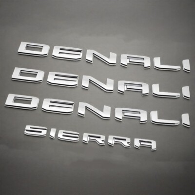 set of 4 Chrome DENALI Sierra Emblems Letters Fit GMC Sierra 1500 2500hd 3500hd