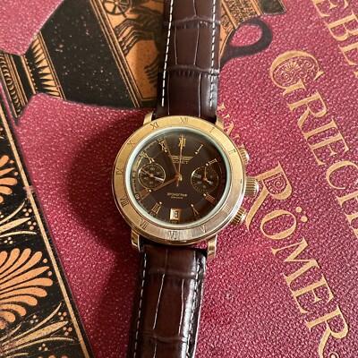Excellent POLJOT 3133 Chronograph Gold P SOVIET RUSSIAN WRISTWATCH Black 23J UHR