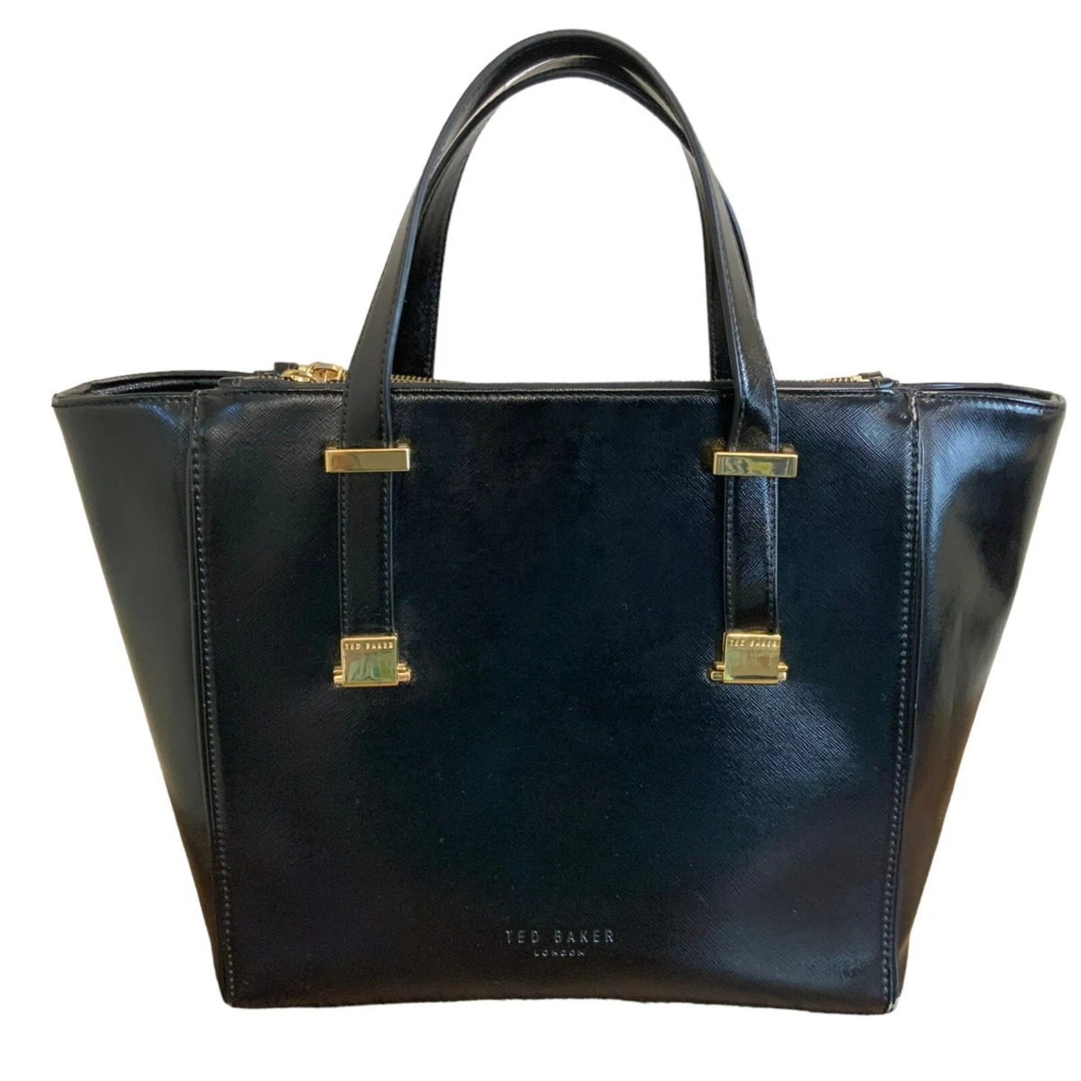 Ted Baker Large Crosshatch Leather Shopper Bag in Black