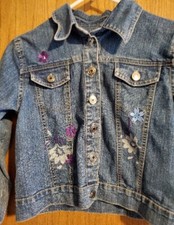 Girl's Size M Arizona Jean Company Jean Jacket Denim Trucker Style Flowers