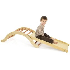 3-in-1 Kids Climber Ladder Wooden Arch Rocker board W/ Sliding  Climbing Ramp