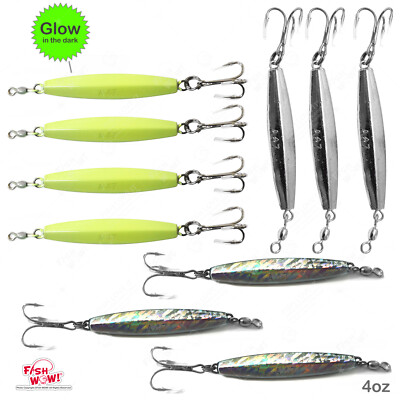 10pcs 4oz Diamond Jig Fishing Chrome Silver jig + Mylar Holographic Laser + Glow
