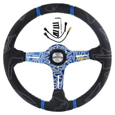 Blue Momo Ultra 350mm Deep Dish Suede Racing Car Sport Steering Wheel
