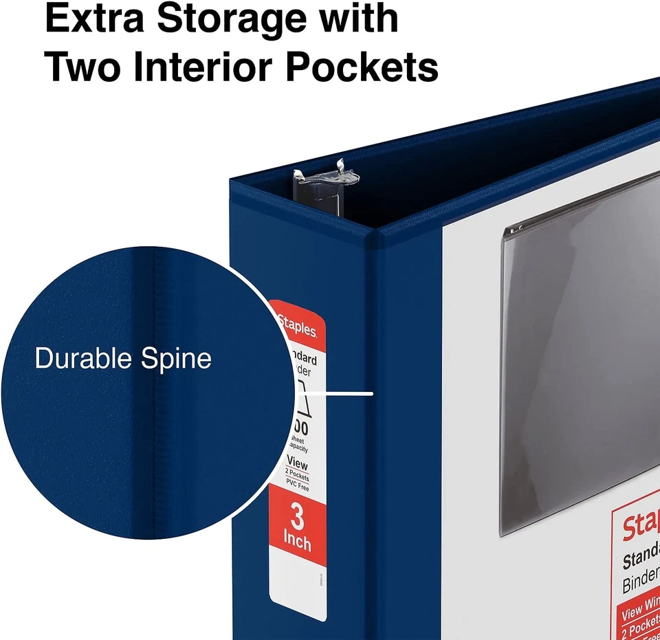 Carpeta de vista Staples 82640 estándar de 3 pulgadas y 3 anillos azul (26451-Cc) Foto 4 de 4