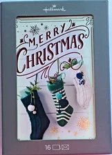 Christmas Boxed Cards Green & White Knit Stockings Self Sealing Fancy Envs 16pcs