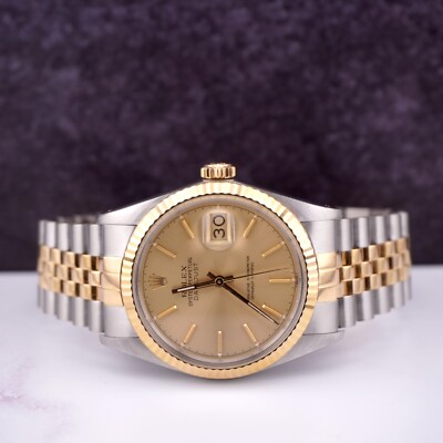 Rolex Mens Datejust 36mm 18k Yellow Gold & Steel Watch Gold Dial