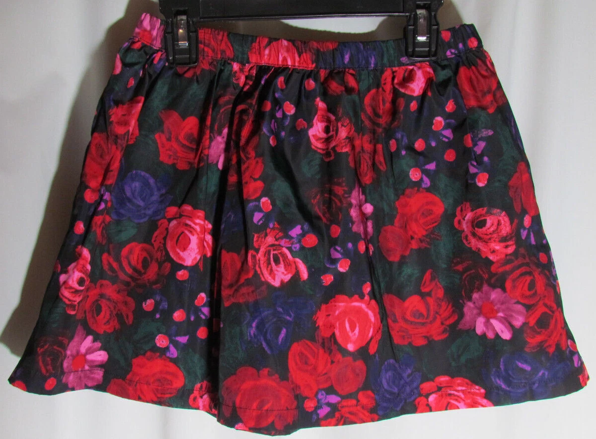 NWOT Cherokee Red Rose Floral Puffy Elastic Waist Skater Dance Skirt Size M 7 8