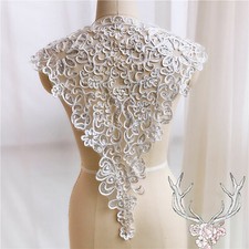 Corded Embroidery Wedding Dress Applique Floral Beaded Bridal Gown Lace Trim 1PC