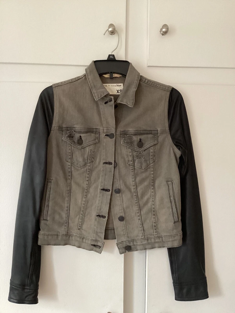 Rag and bone denim store jacket with leather sleeves