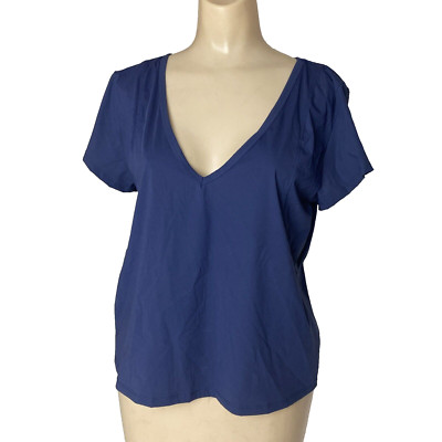 Thrive Societe Women s L Top Oceana Blue V-neck short sleeve basic tee