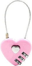 Pink Combination Lock, 3 Digit Heart Shaped Wire Rope Padlock for School Gym ...