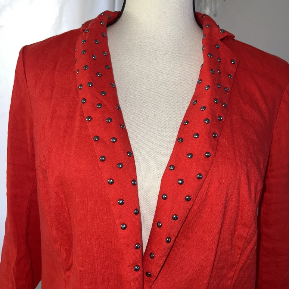 Blazer Rock & Republic Rojo Mezcla Lino Tachonado | Talla 8 | Un Botón | Bolsillos Foto 4 de 4
