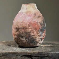 Vintage Abstract Expressionist Raku Fired Hand Built Ceramic Vessel