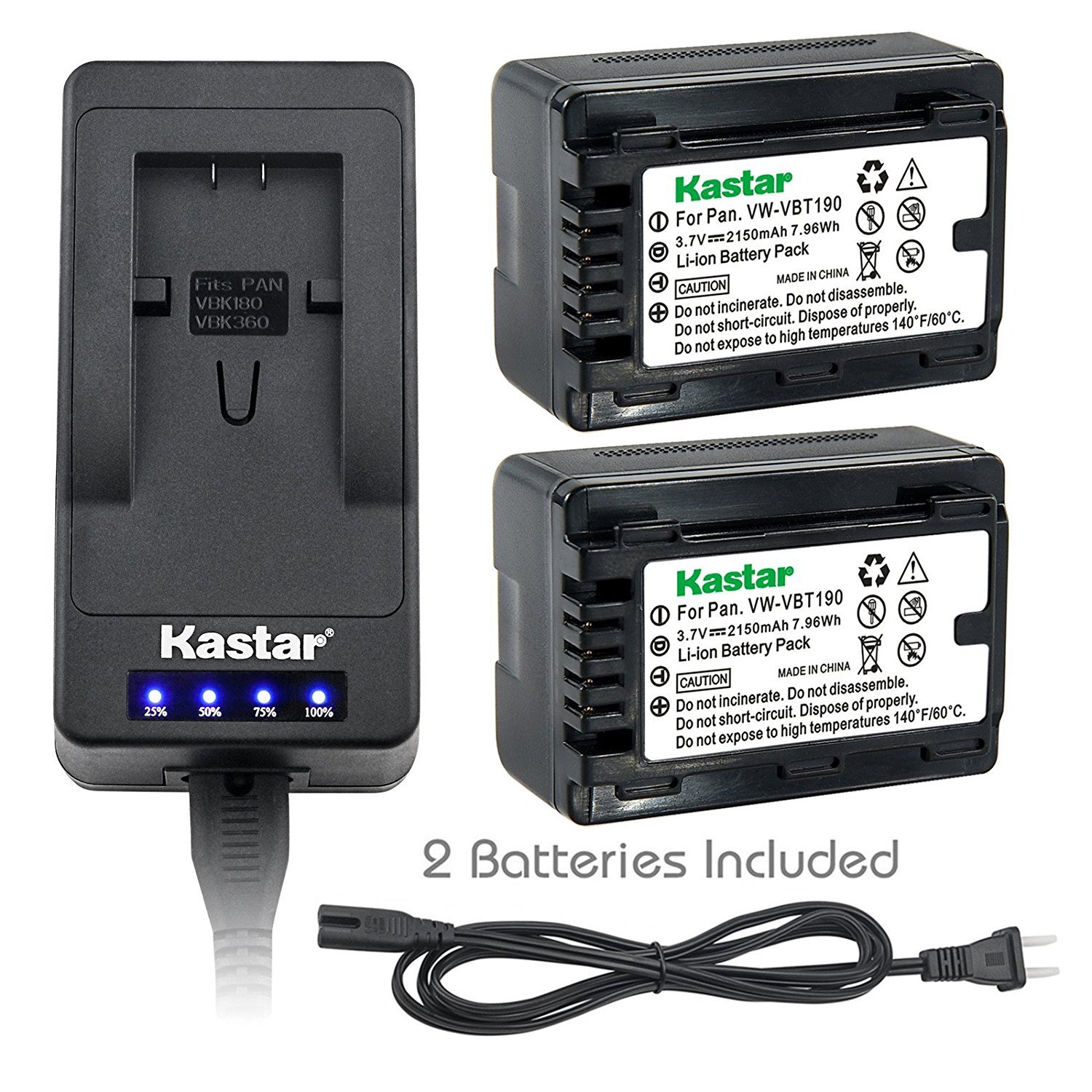 VWVBT190 Battery& Super Fast Charger for Panasonic HCV180K V180GK