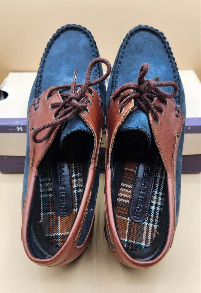 Zapatos Mocasines Hush Puppies Niños TALLA 7W Azul Marrón Cuero Barco 53781, TOTALMENTE NUEVOS Foto 2 de 4