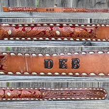 vintage tooled leather belt western cowgirl 32 88638 Tony Lama made in USA