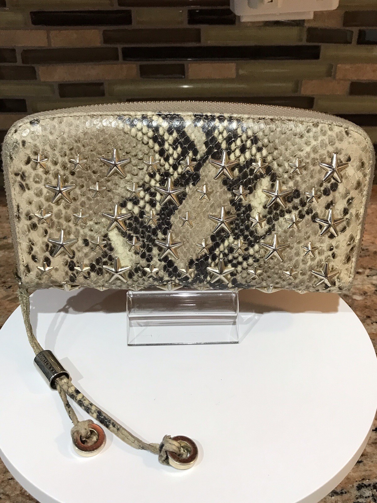 JIMMY CHOO Star Studded Python Embossed Leather Z… - image 1