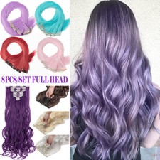 8Pcs Full Head Clip In Hair Extensions Thick 100 Real as Human Wavy Long Ombre
