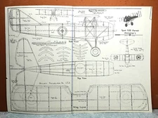 SPAD 13-C.1 FIGHTER BALSA FREE FLIGHT MODEL AIRPLANE PLANS 13" WINGSPAN