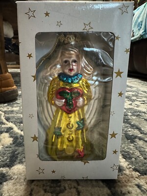 DER GRUNE PUNKT 6'' CHRISTMAS ANGEL HAND BLOWN GLASS ORNAMENT VINTAGE O#10