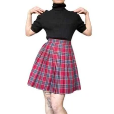 Vintage '90s 62 East Red Plaid Pleated Schoolgirl Skirt 28" Waist