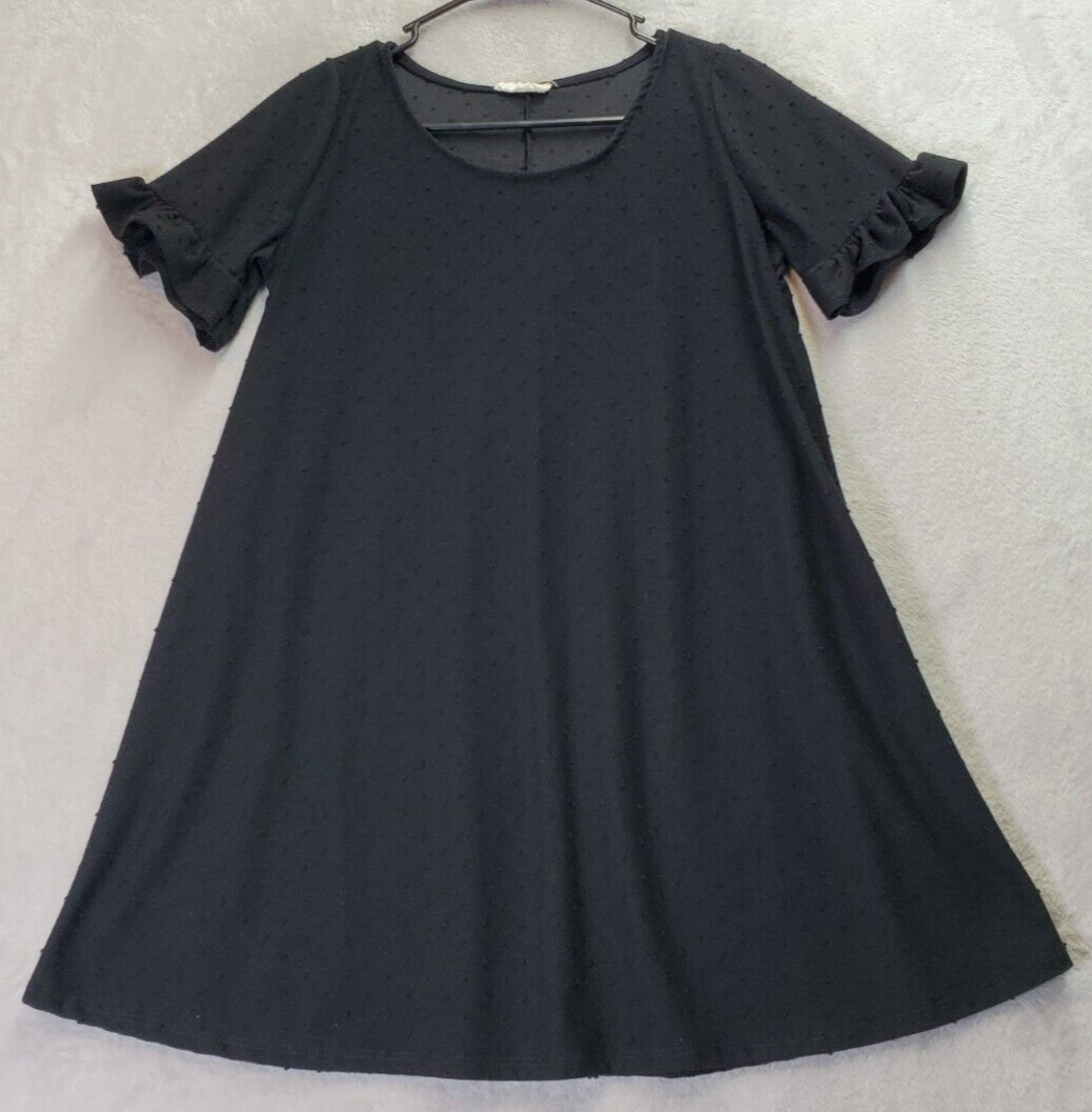 See You Mondas Anthropologie Mini Dress Womens Medium Black Swiss Dot Round  Neck