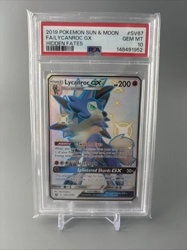 2019 POKEMON SUN & MOON HIDDEN FATES #SV67 FULL ART/LYCANROC GX PSA 10