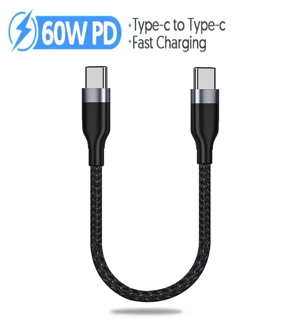 Short Charger Cable USB-C to USB-C PD 60W Braided for Samsung Android Heavy Duty