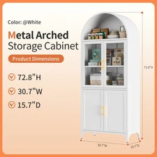 4-Door Kitchen H73" Metal & Glass Arched Pantry Buffet Cabinet Cupboard Bookcase