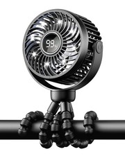 Bearwind Pram Fan, Rechargeable 4Speed Clip On Fan, Digital Display, Black