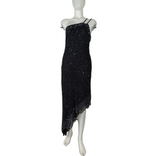 VTG Scala Y2K Silk Beaded Sequined Formal Dress Asymmetrical XL