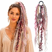 24" Boho Dreadlock Ponytail Extension with Braids,Tie Faux Locs Hairpiece