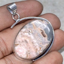 925 Silver Plated Rhodochrosite Pendant Handmade Jewelry Size 1.8" GW